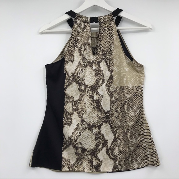 Elie Tahari Silk Snakeskin Print Halter Top Beige Tan & Black Keyhole Back SMALL - Picture 4 of 5